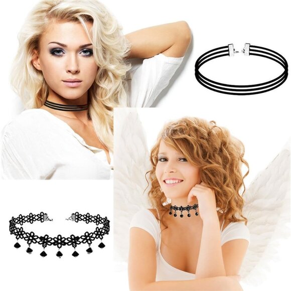 56-Pc Gothic Lace & Velvet Choker Necklace Set - Adjustable Elegance for Women - Picture 5 of 7